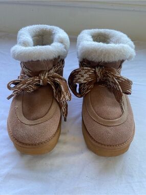 UGG Women's Tan Suede Fur-Trim Ankle Boots